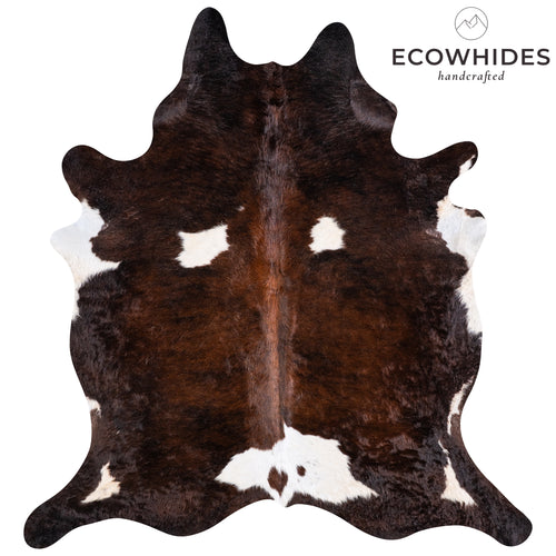 Brazilian Chocolate and White Cowhide Rug Size 7'8" L x 7'4" W 5753