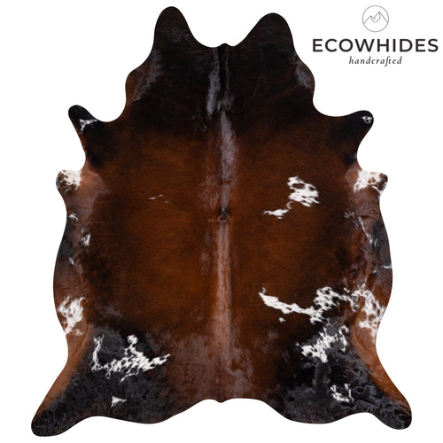 Brazilian Chocolate and White Cowhide Rug Size 7'11" L x 7'1" W 5754