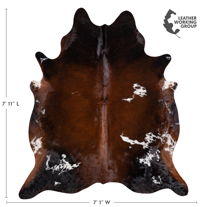 Brazilian Chocolate and White Cowhide Rug Size 7'11" L x 7'1" W 5754