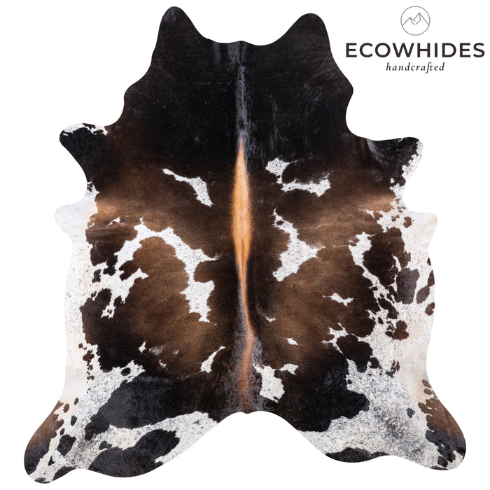 Brazilian Chocolate and White Cowhide Rug Size 7'9" L x 7'1" W 5917