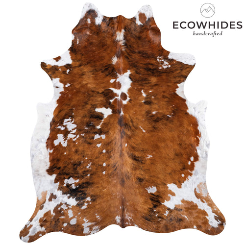 Vintage Tricolor Brindle Mix Cowhide Rug Size 7'5" L x 6'4" W 6624