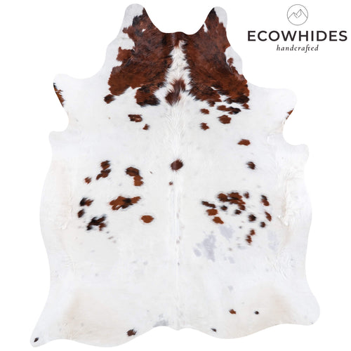 Vintage White Tricolor Cowhide Rug Size 7'10" L x 6'5" W 6627