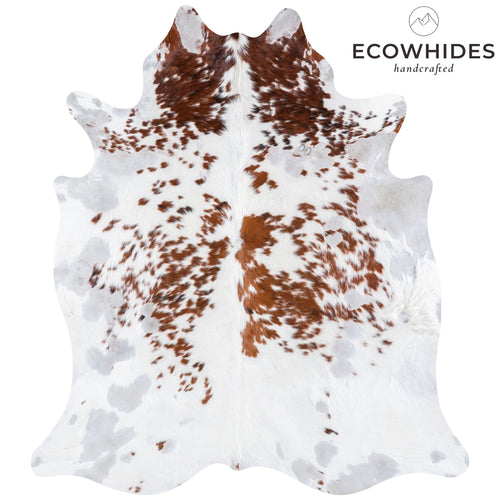 Vintage White Tricolor Cowhide Rug Size 6'2" L x 5'7" W 6630