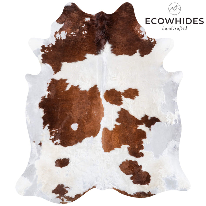 Vintage Brown and White Cowhide Rug Size 7'2" L x 6'2" W 6631