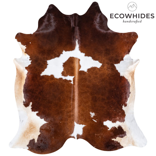 Vintage Brown and White Cowhide Rug Size 8'5" L x 7'7" W 6645