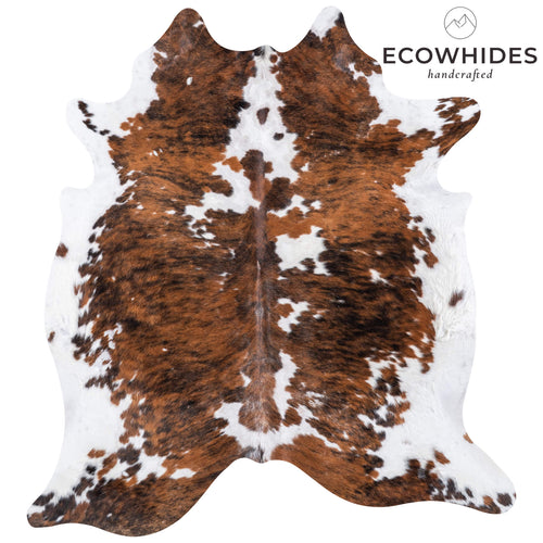 Vintage Tricolor Brindle Mix Cowhide Rug Size 7'2" L x 6'6" W 6652