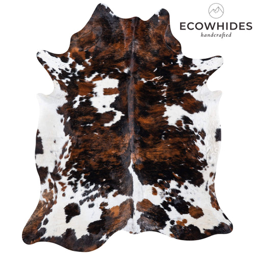 Vintage Tricolor Cowhide Rug Size 7'10" L x 6'8" W 6661