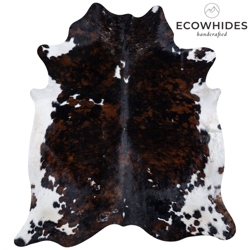 Vintage Dark Tricolor Cowhide Rug Size 8'0" L x 7'4" W 6664