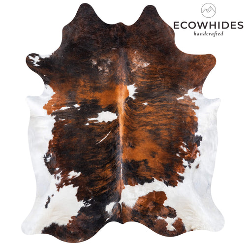 Vintage Tricolor Brindle Mix Cowhide Rug Size 8'6" L x 7'3" W 6677