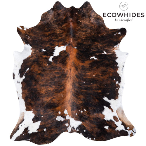 Vintage Tricolor Brindle Mix Cowhide Rug Size 6'8" L x 6'0" W 6678