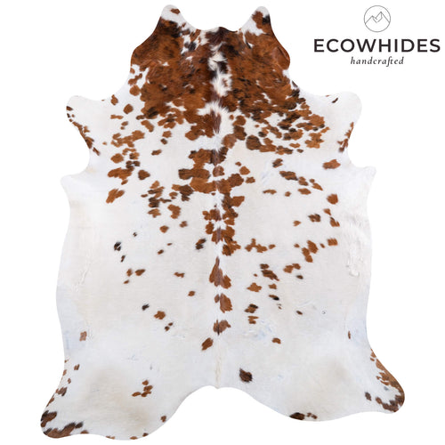 Vintage White Tricolor Cowhide Rug Size 8'9" L x 7'6" W 6695