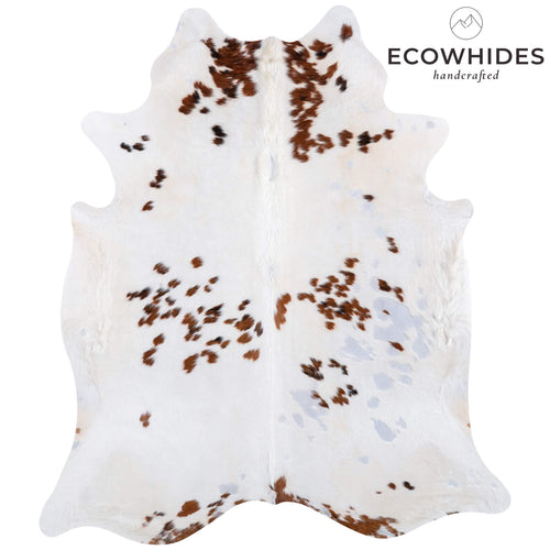 Vintage White Tricolor Cowhide Rug Size 6'8" L x 5'11" W 6696