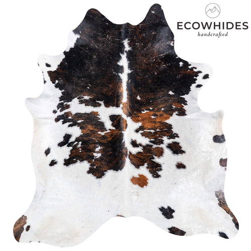 Vintage White Tricolor Cowhide Rug Size 7'8" L x 7'2" W 6699