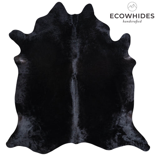 Brazilian Solid Black Cowhide Rug Size 7'2" L x 6'9" W 6748