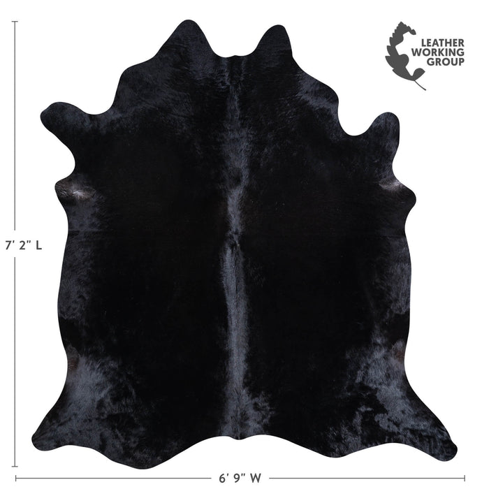 Brazilian Solid Black Cowhide Rug Size 7'2" L x 6'9" W 6748