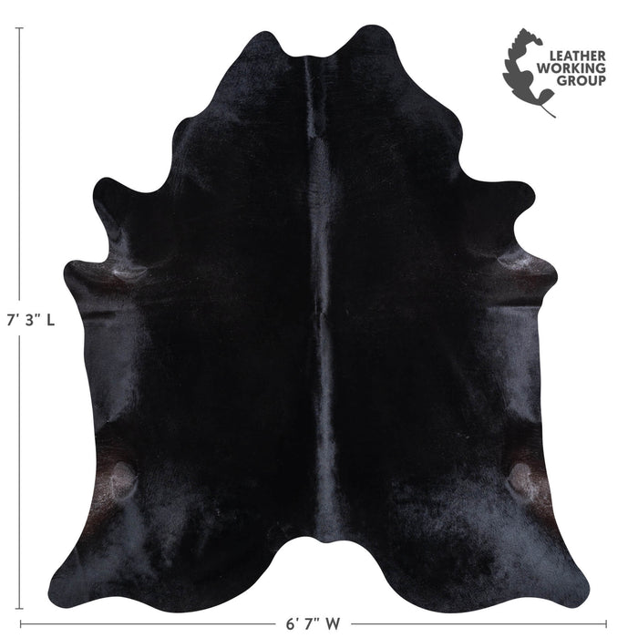 Brazilian Solid Black Cowhide Rug Size 7'3" L x 6'7" W 6758