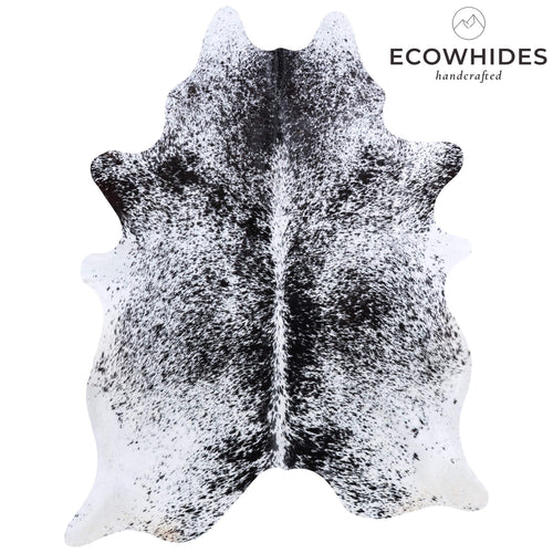 Brazilian Black Salt and Pepper Cowhide Rug Size 7'8" L x 6'1" W 6796