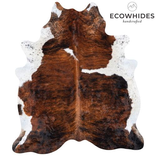 Brazilian Tricolor Brindle Mix Cowhide Rug Size 7'6" L x 6'4" W 7117