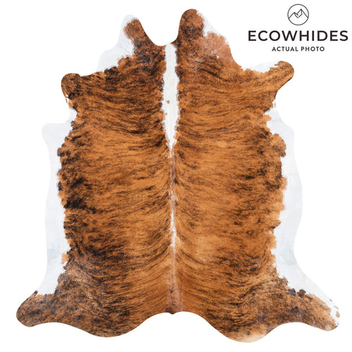 Brazilian Brindle White Belly and Backbone Cowhide Rug Size 6'6" L x 6'9" W 7402