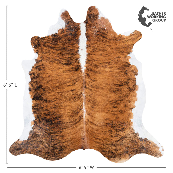 Brazilian Brindle White Belly and Backbone Cowhide Rug Size 6'6" L x 6'9" W 7402