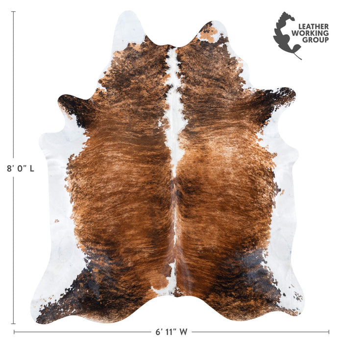 Brazilian Brindle White Belly and Backbone Cowhide Rug Size 8'0" L x 6'11" W 7404