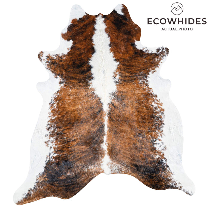Brazilian Brindle White Belly and Backbone Cowhide Rug Size 8'1" L x 7'2" W 7408