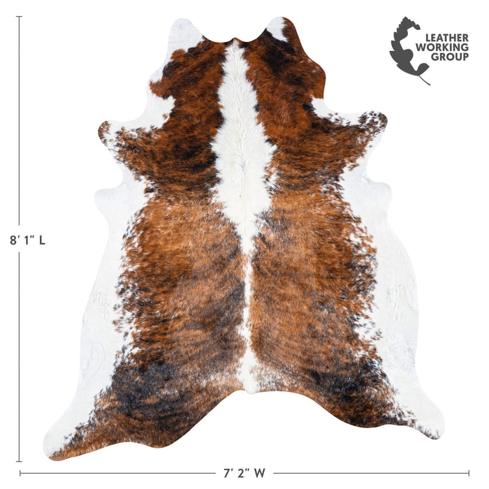 Brazilian Brindle White Belly and Backbone Cowhide Rug Size 8'1" L x 7'2" W 7408