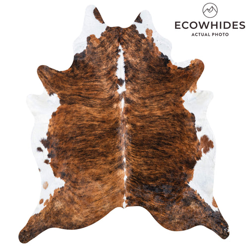 Brazilian Brindle White Belly and Backbone Cowhide Rug Size 8'6" L x 7'7" W 7409