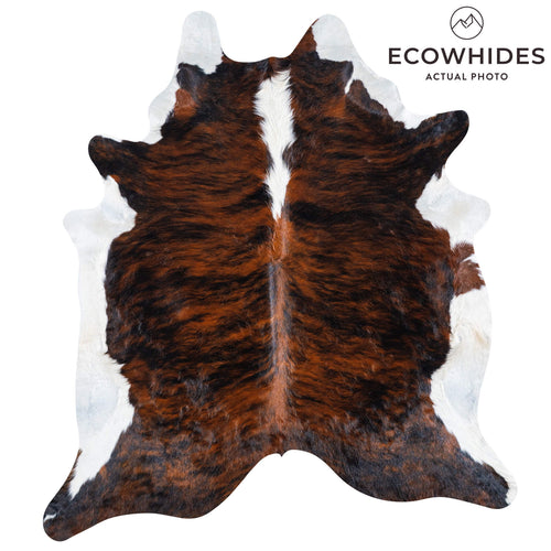 Brazilian Brindle White Belly and Backbone Cowhide Rug Size 7'10" L x 7'0" W 7410