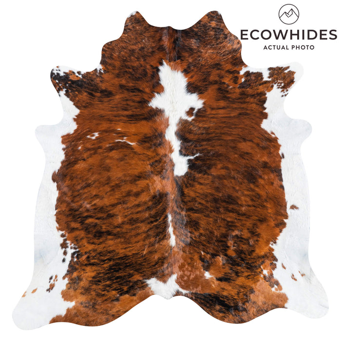 Brazilian Brindle White Belly and Backbone Cowhide Rug Size 7'5" L x 6'11" W 7411