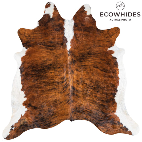Brazilian Brindle White Belly and Backbone Cowhide Rug Size 7'0" L x 7'4" W 7412