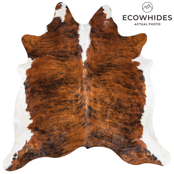 Brazilian Brindle White Belly and Backbone Cowhide Rug Size 7'0" L x 7'4" W 7412
