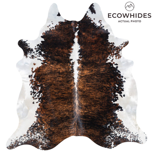Brazilian Brindle White Belly and Backbone Cowhide Rug Size 7'5" L x 7'0" W 7414