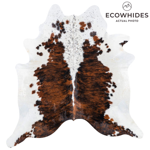 Brazilian Brindle White Belly and Backbone Cowhide Rug Size 7'5" L x 6'11" W 7415