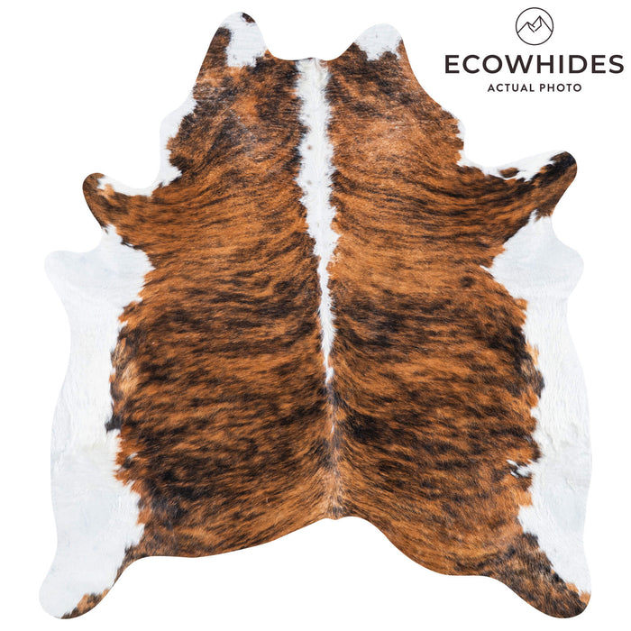 Brazilian Brindle White Belly and Backbone Cowhide Rug Size 7'3" L x 6'6" W 7416