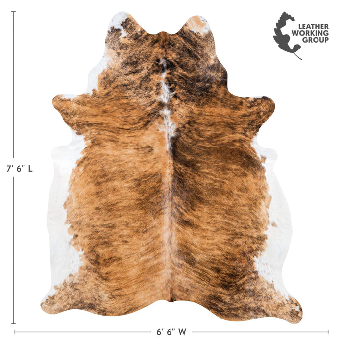 Brazilian Brindle White Belly and Backbone Cowhide Rug Size 7'6" L x 6'6" W 7419