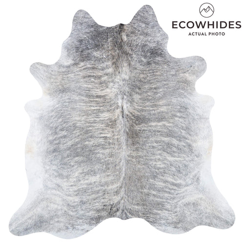Brazilian Light Grey Brindle Cowhide Rug Size 7'3" L x 6'9" W 7450