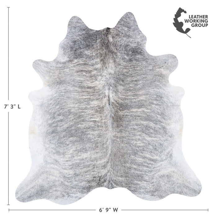 Brazilian Light Grey Brindle Cowhide Rug Size 7'3" L x 6'9" W 7450