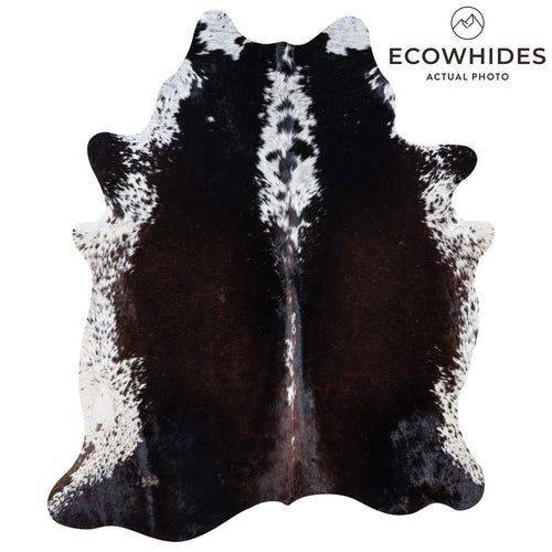Brazilian Chocolate and White Cowhide Rug Size 7'4" L x 5'11" W 7461