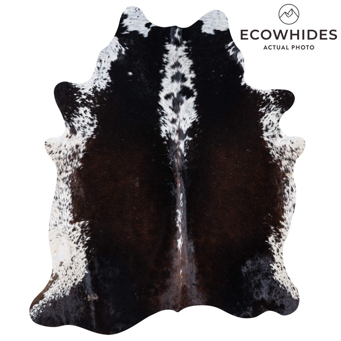 Brazilian Chocolate and White Cowhide Rug Size 7'4" L x 5'11" W 7461