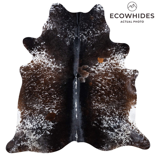 Brazilian Chocolate and White Cowhide Rug Size 7'3" L x 6'9" W 7462