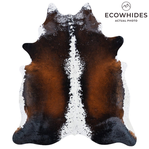 Brazilian Chocolate and White Cowhide Rug Size 7'4" L x 6'2" W 7471