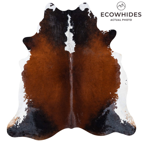 Brazilian Chocolate and White Cowhide Rug Size 7'3" L x 6'8" W 7472