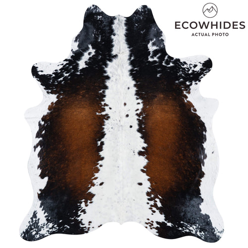 Brazilian Chocolate and White Cowhide Rug Size 7'3" L x 6'1" W 7474