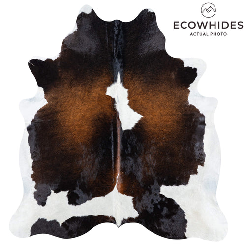 Brazilian Chocolate and White Cowhide Rug Size 6'10" L x 6'4" W 7475