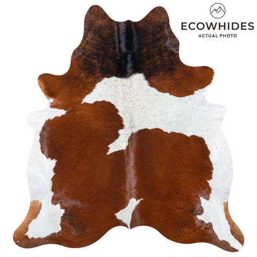 Brazilian Chocolate and White Cowhide Rug Size 7'3" L x 6'10" W 7476