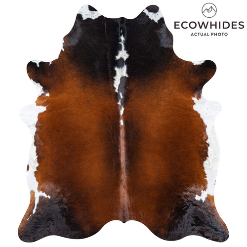 Brazilian Chocolate and White Cowhide Rug Size 6'11" L x 6'1" W 7477