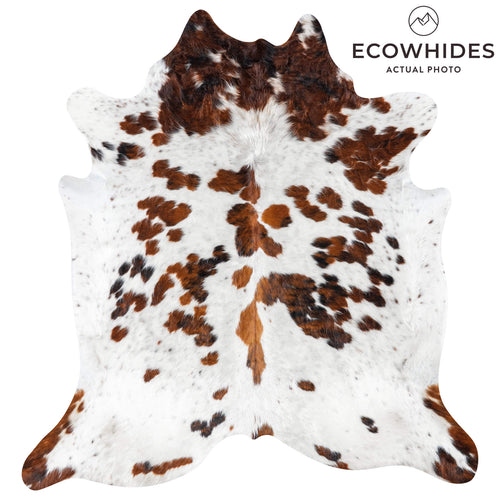 White Tricolor Cowhide Rug Size 7'6" L x 7'0" W 7603