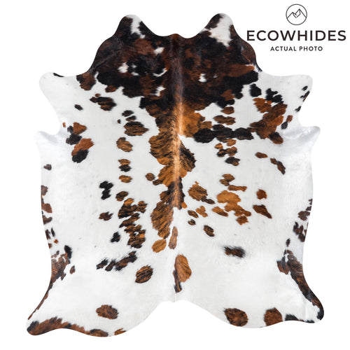 White Tricolor Cowhide Rug Size 8'0" L x 7'1" W 7634