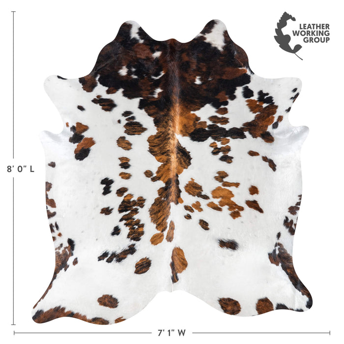 White Tricolor Cowhide Rug Size 8'0" L x 7'1" W 7634